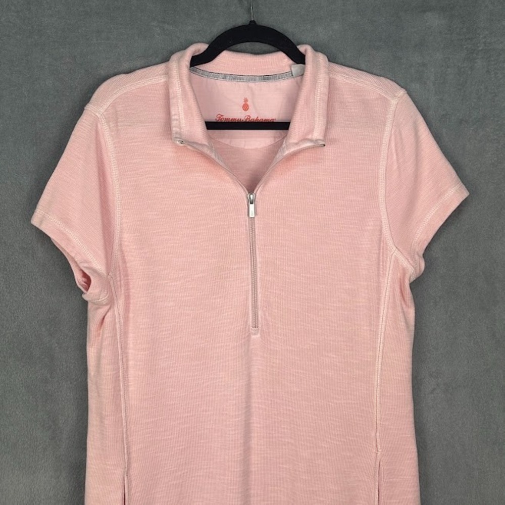 Tommy Bahama Dress Womens Large Pink Short Sleeve 1/4 Zip Resort Golf Comfort - Picture 2 of 13